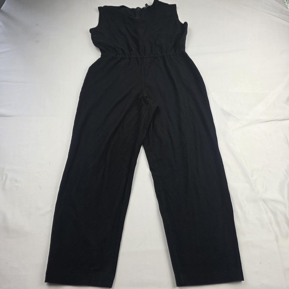 Eileen Fisher Jumpsuit Womens Medium Black Sleeveless V Neck Elastic Waist